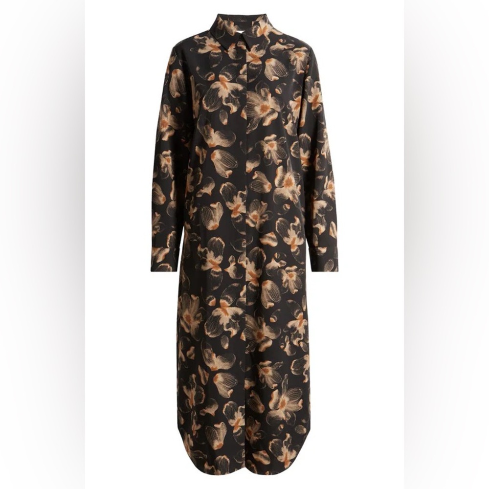 Nordstrom long sleeved satin midi shirt dress
